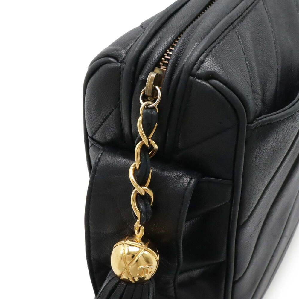 CHANEL Black Lambskin Leather Logo Shoulder Bag - Picture 5 of 10